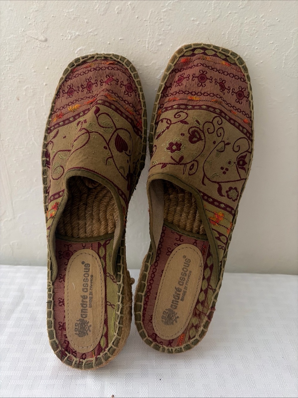 Andre Assous Olive Green Floral Espadrille Slip-On Mules